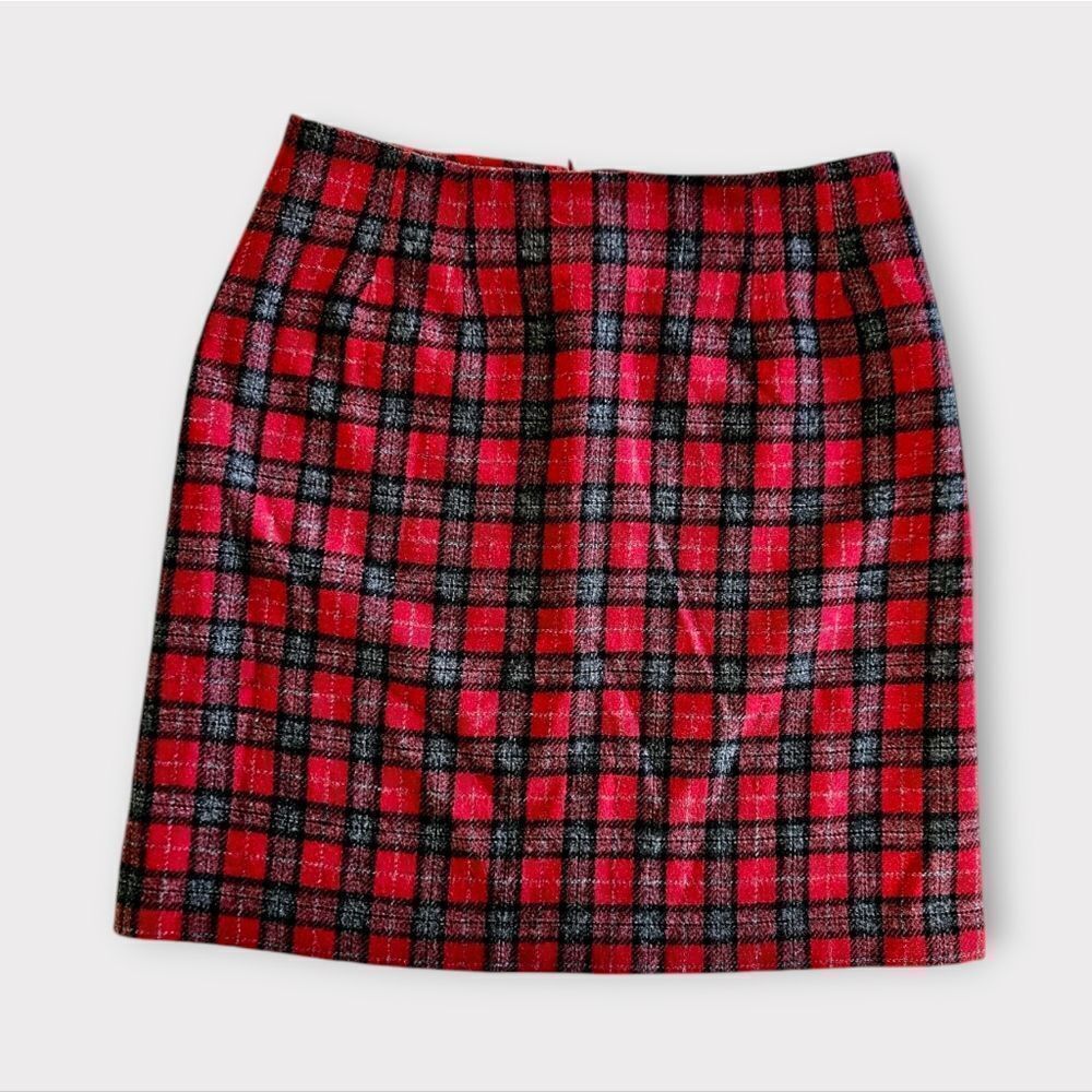 Vintage Savannah 1980's Red Plaid Tartan Wool Blend Mini Pencil Preppy Skirt 12P